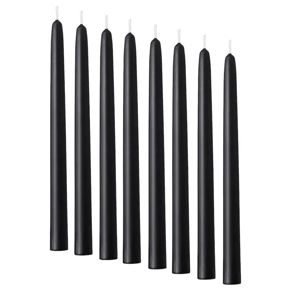 Ikea Candles Black Tapers 8 Pack New 205.199.25 Unscented